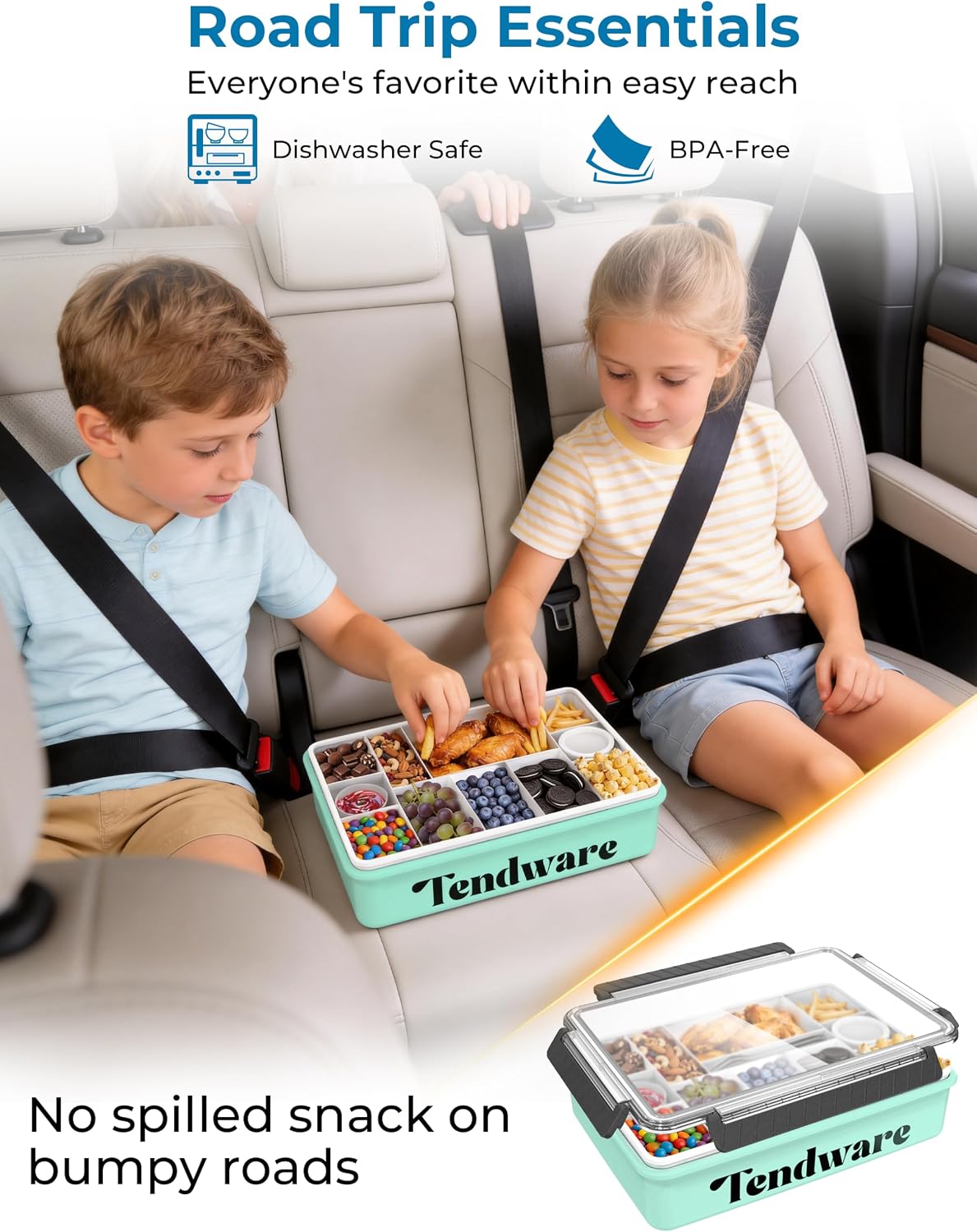Chilled Snackle Box Container with Ice Pack, Divided Tray with Clear Lid & Bag, 8+Hrs Cooling, Beach Road Trip Essential for Family, Travel Snack Container for Picnic Camping Tailgate, Gifts for Women