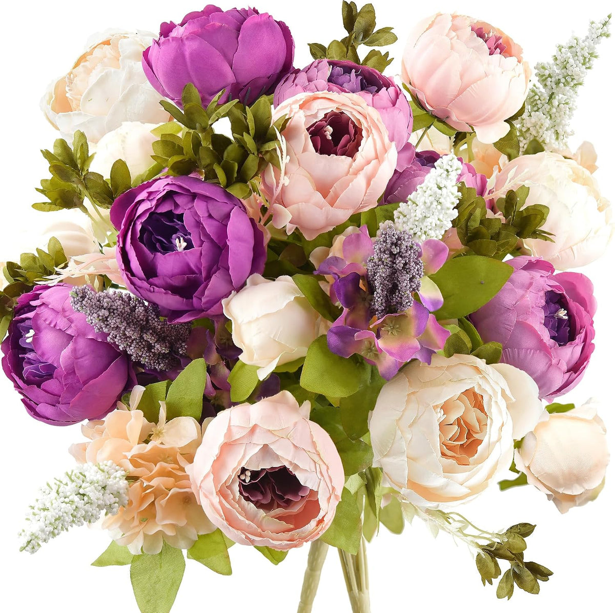 FiveSeasonStuff Mixed Blush Pink & Plum Artificial Peony Set of 2