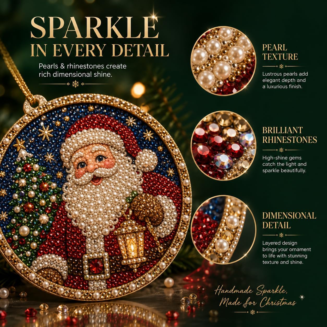 12pcs Diamond Painting Art Christmas Ornaments, DIY Pearl Diamond Art Kits for Adults Hanging Pendant Style Pearl Art Kits for Adults Christmas Decor Craft C