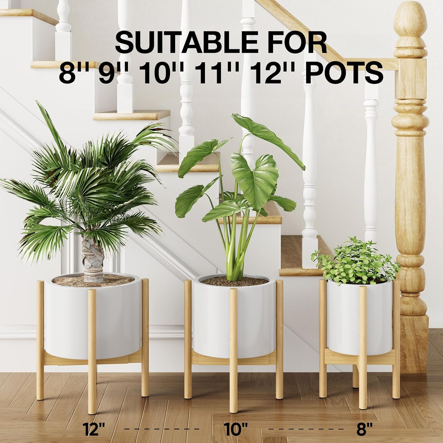 MUDEELA Plant Stand for Indoor, Bamboo Material, Natural, 14.5 Inch Tall