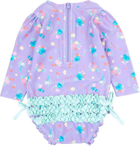 RuffleButts Baby Girls Novelty Baby One Piece - Rash Guard Swimsuit UPF 50+