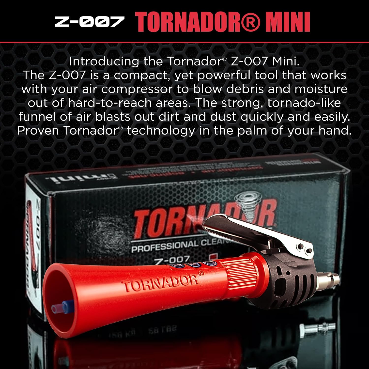 Tornador Z-007 Mini | Compact High-Pressure Car Cleaning Tool | Ergonomic Design Speeds Up Interior Detailing | Works with Air Compressor | Powerful & Portable