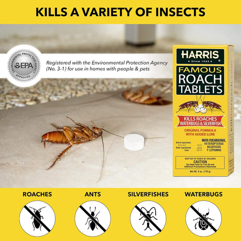Harris Roach Tablets, Boric Acid Roach Killer with Lure, Alternative to Bait Traps (6oz, 2-Pack)