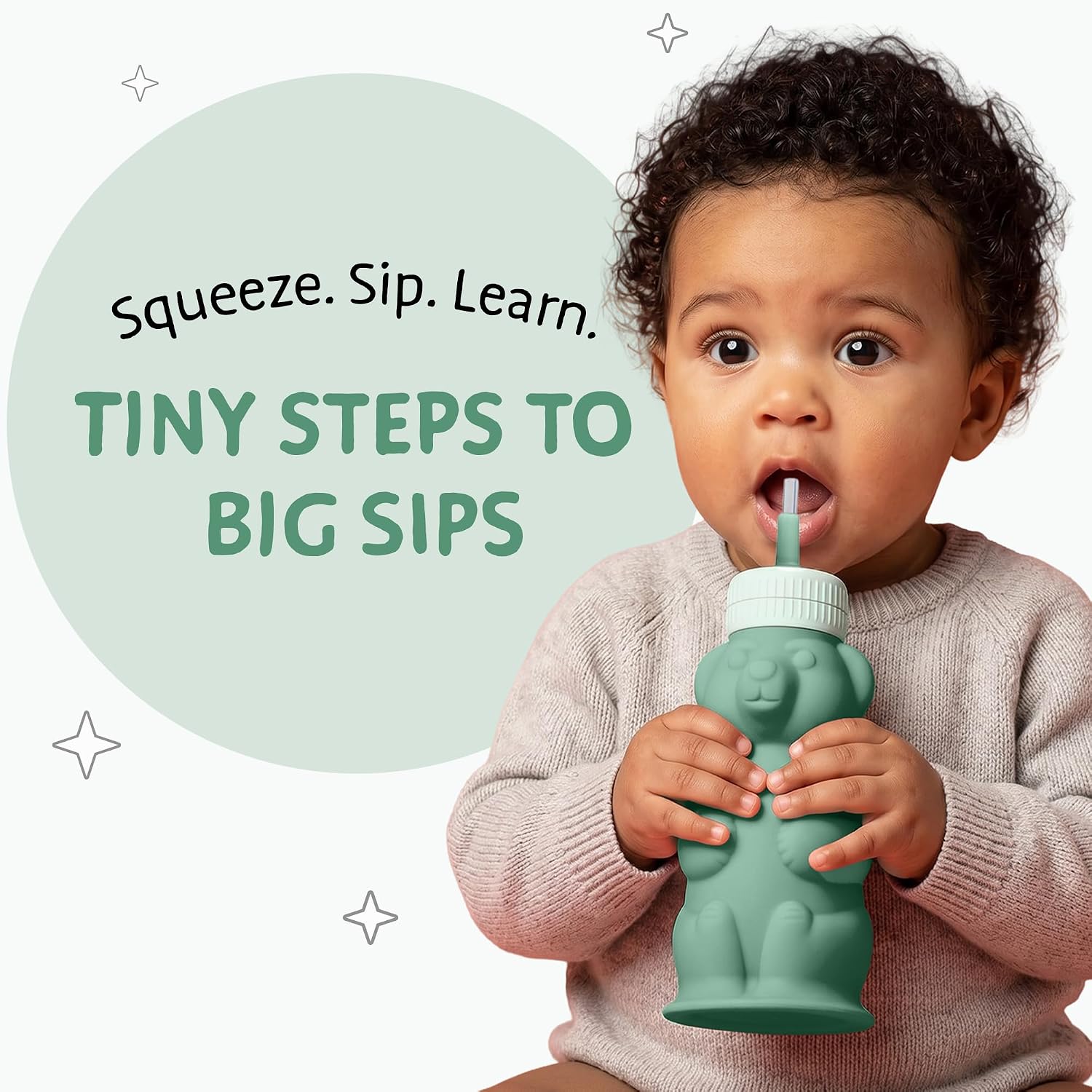 Legendairy Milk Honey Bear Straw Cup Silicone for Babies (Green), 8 oz. Dishwasher Safe, Food Grade Silicone, Honeybear Sippy Cup for Ages 4+ Months (Pack of 2)