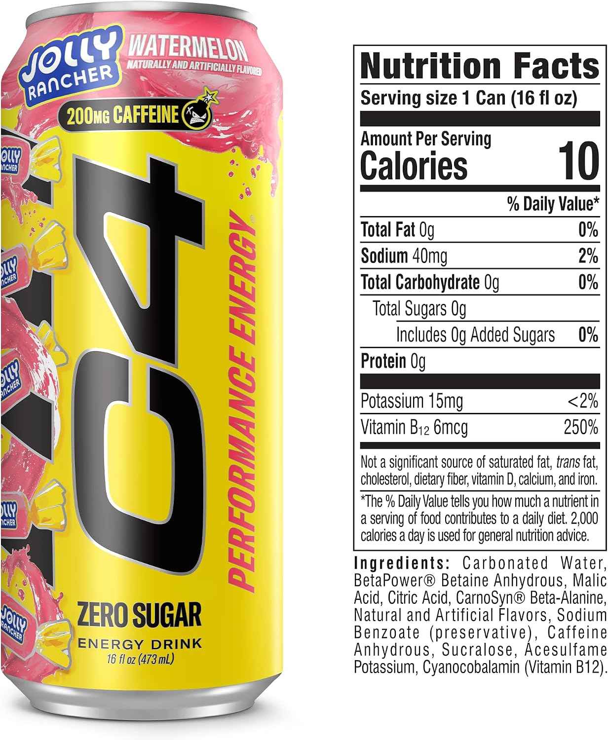 C4 Performance Energy Drink with Zero Sugar, 200mg Caffeine, 16 Fl Oz 12pk