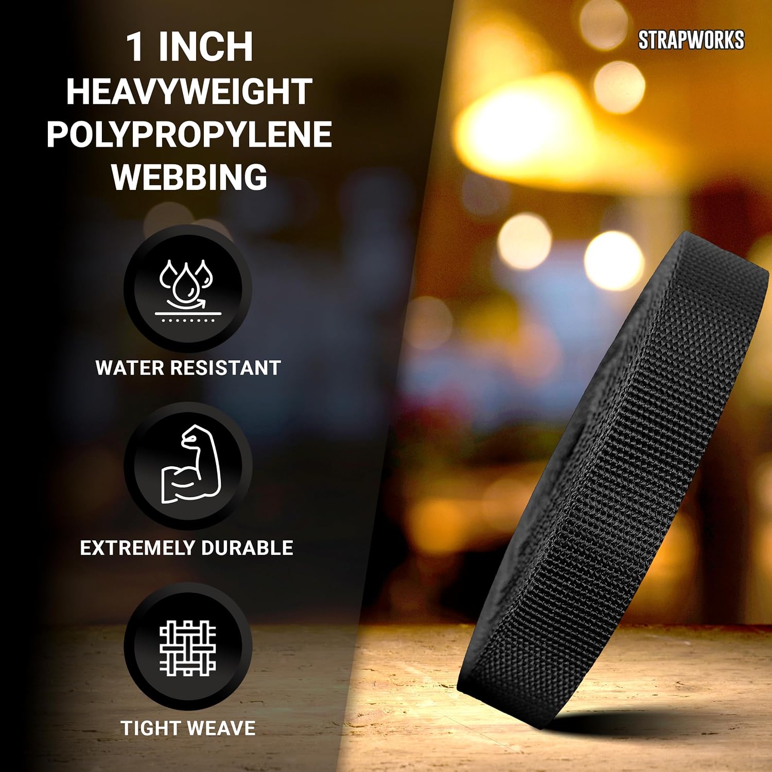 Strapworks Heavyweight Polypropylene Webbing - Heavy Duty Poly Strapping for Outdoor DIY Gear Repair