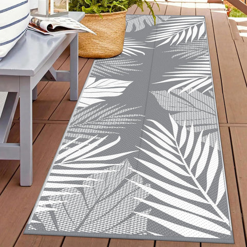 GENIMO Outdoor Rug, Waterproof Plastic Runner Rugs, 2.5'x8' Grey White
