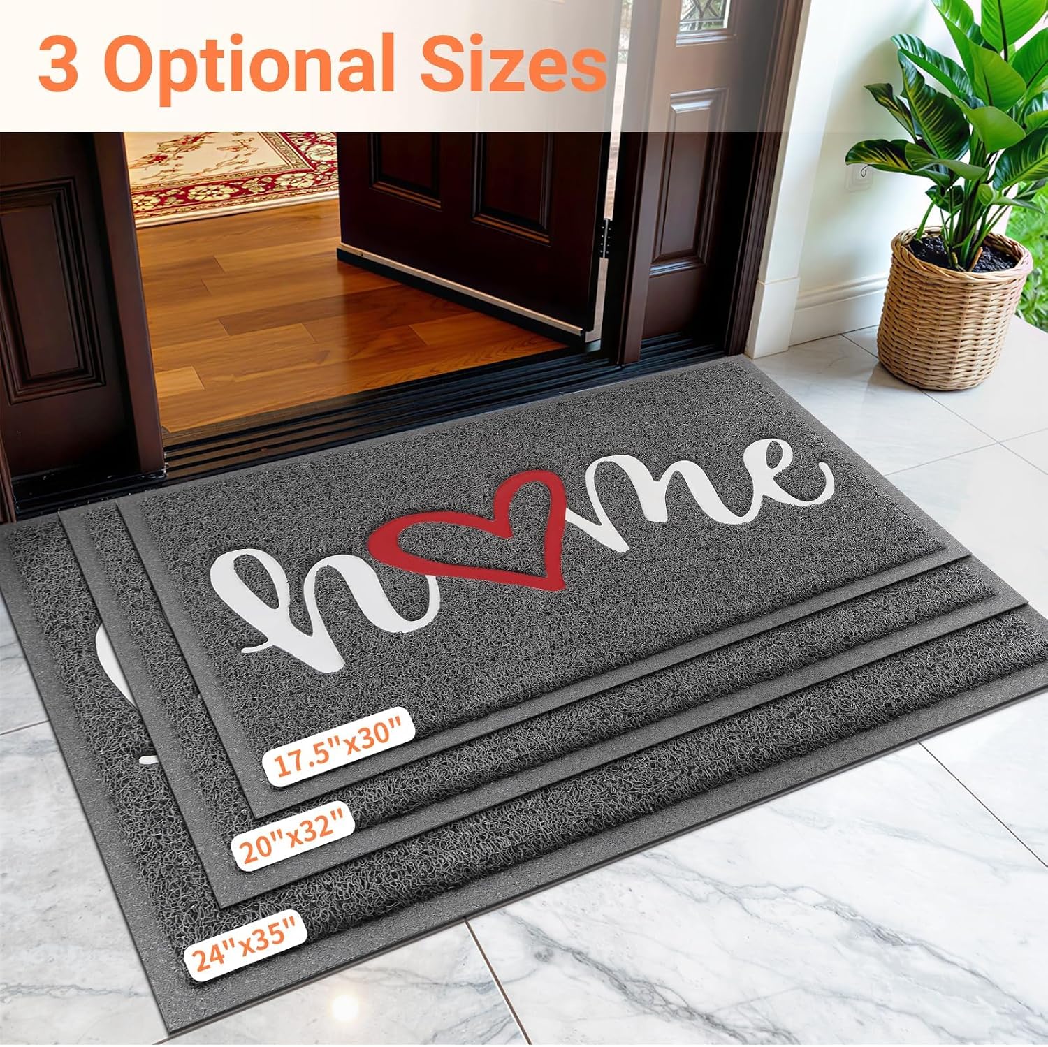 StepLively Door Mat Indoor Outdoor Welcome Mat for Entrance, 30x17.5in Grey