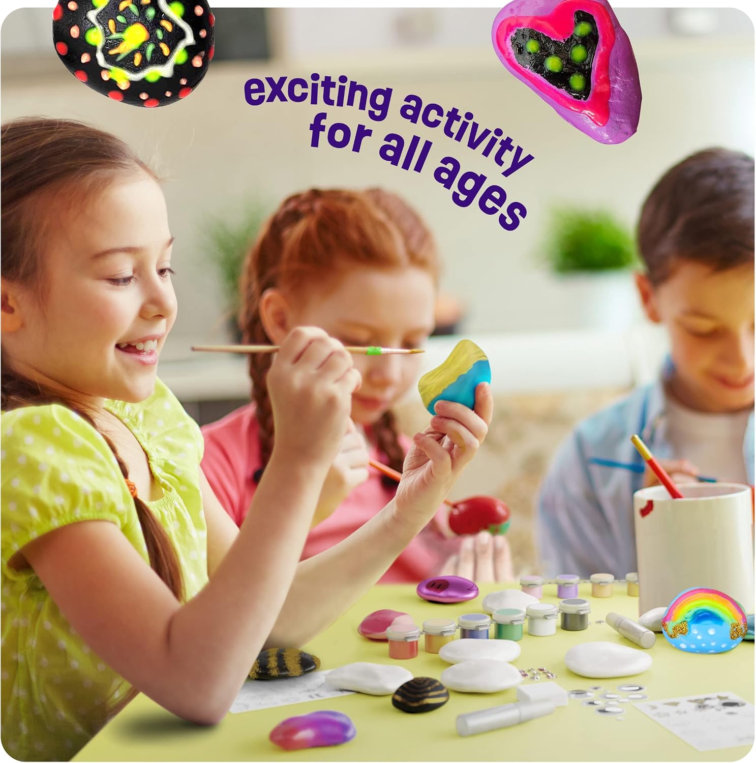 Dan&Darci Kids Rock Painting Kit - Glow in The Dark - Gifts Arts & Crafts for Boys and Girls Ages 6-12 - Craft Activities Kits - Creative Art Toys for 6, 7, 8, 9, 10, 11 & 12 Year Old Kid