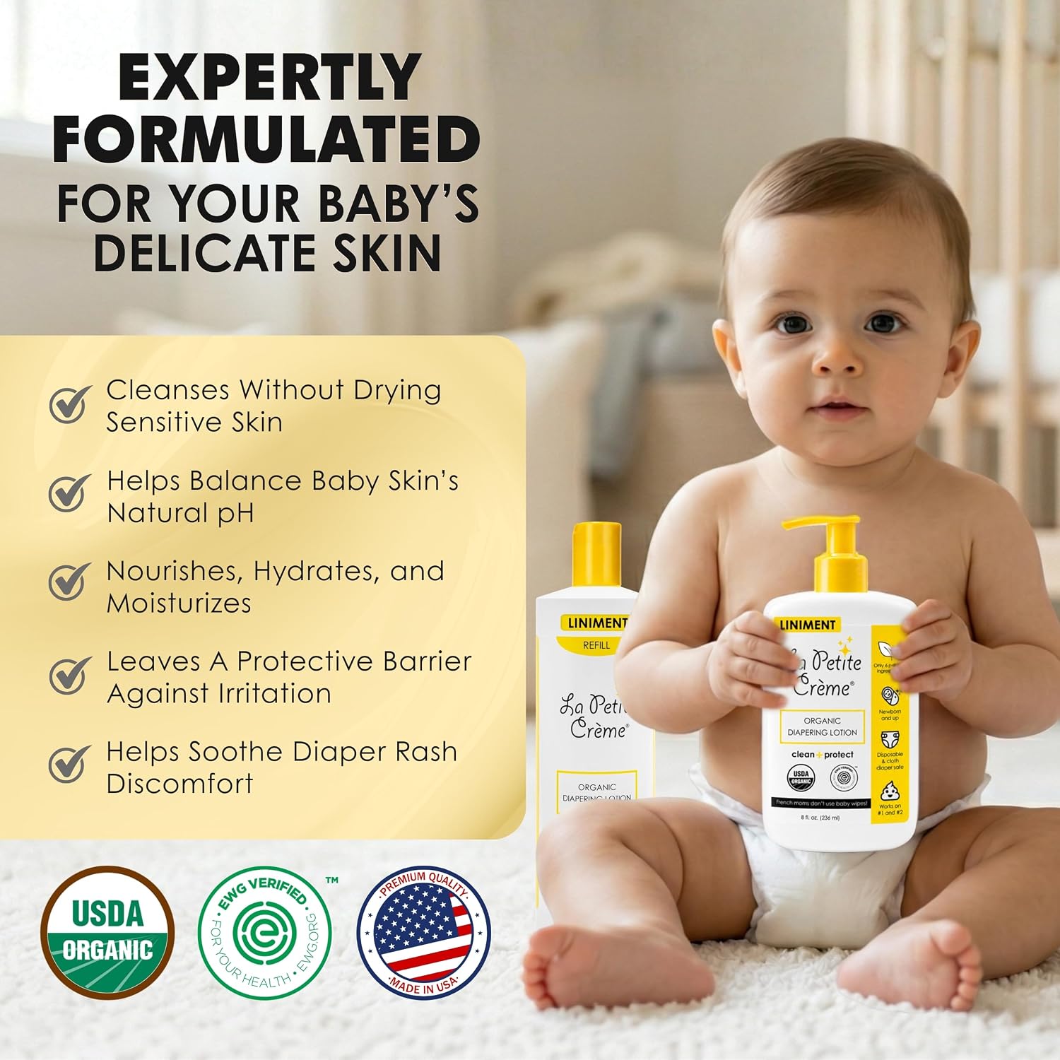 La Petite Creme Premium Diapering Lotion - Liniment Diaper Rash Cream, 8 oz