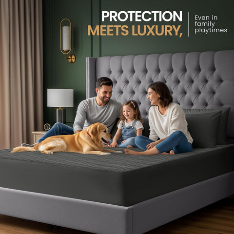 Premium Waterproof Mattress Protector Full Size, Gray, 15" Deep Pocket