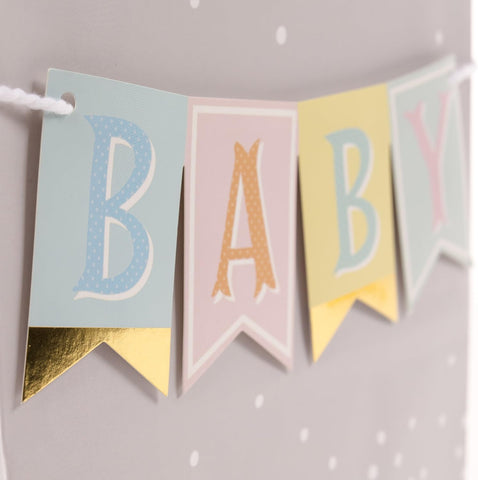 Hallmark 9" Medium Baby Gift Bag with Tissue Paper (Banner on Grey)