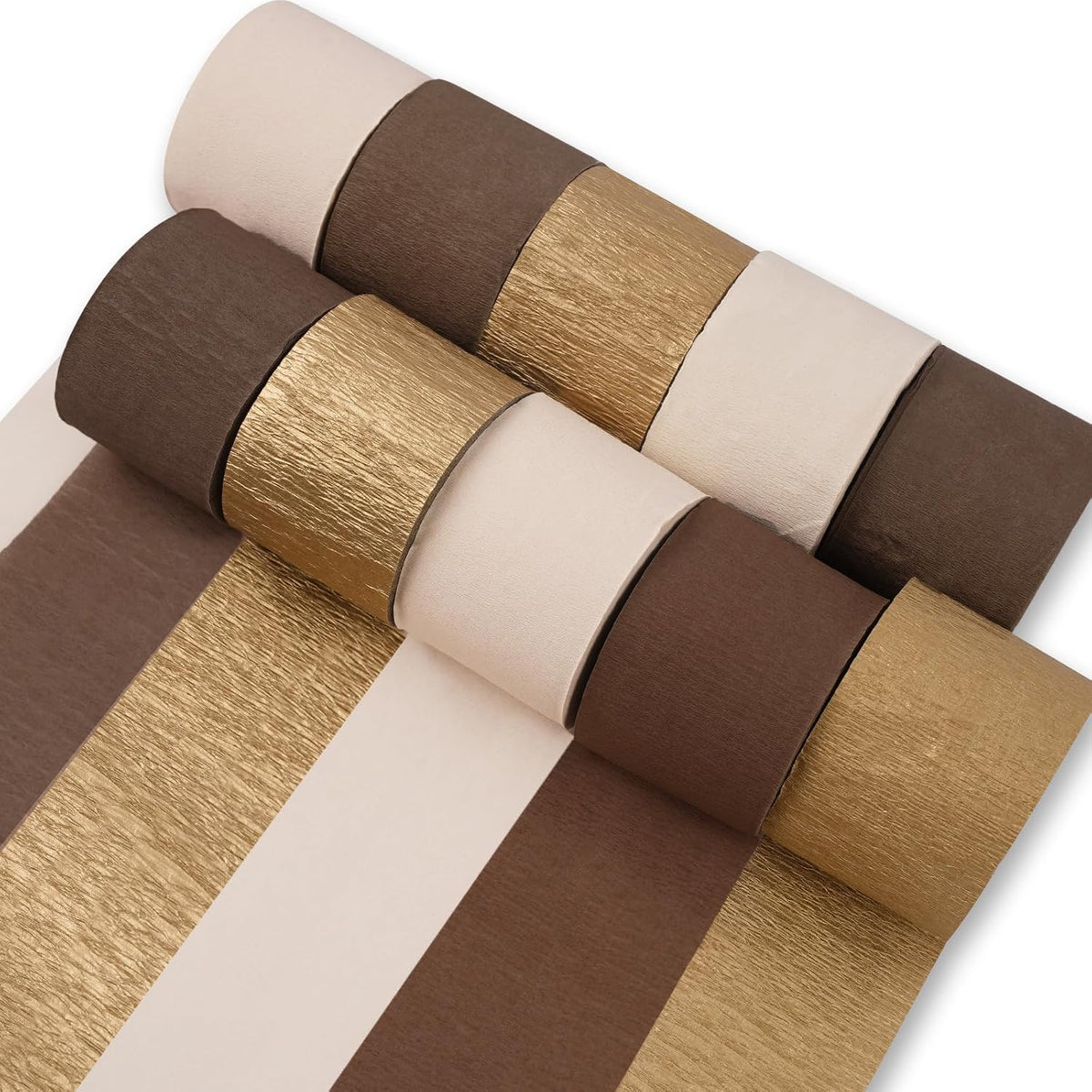 PartyWoo Brown Crepe Paper 10pcs 820 FT Boho Neutral White Streamers