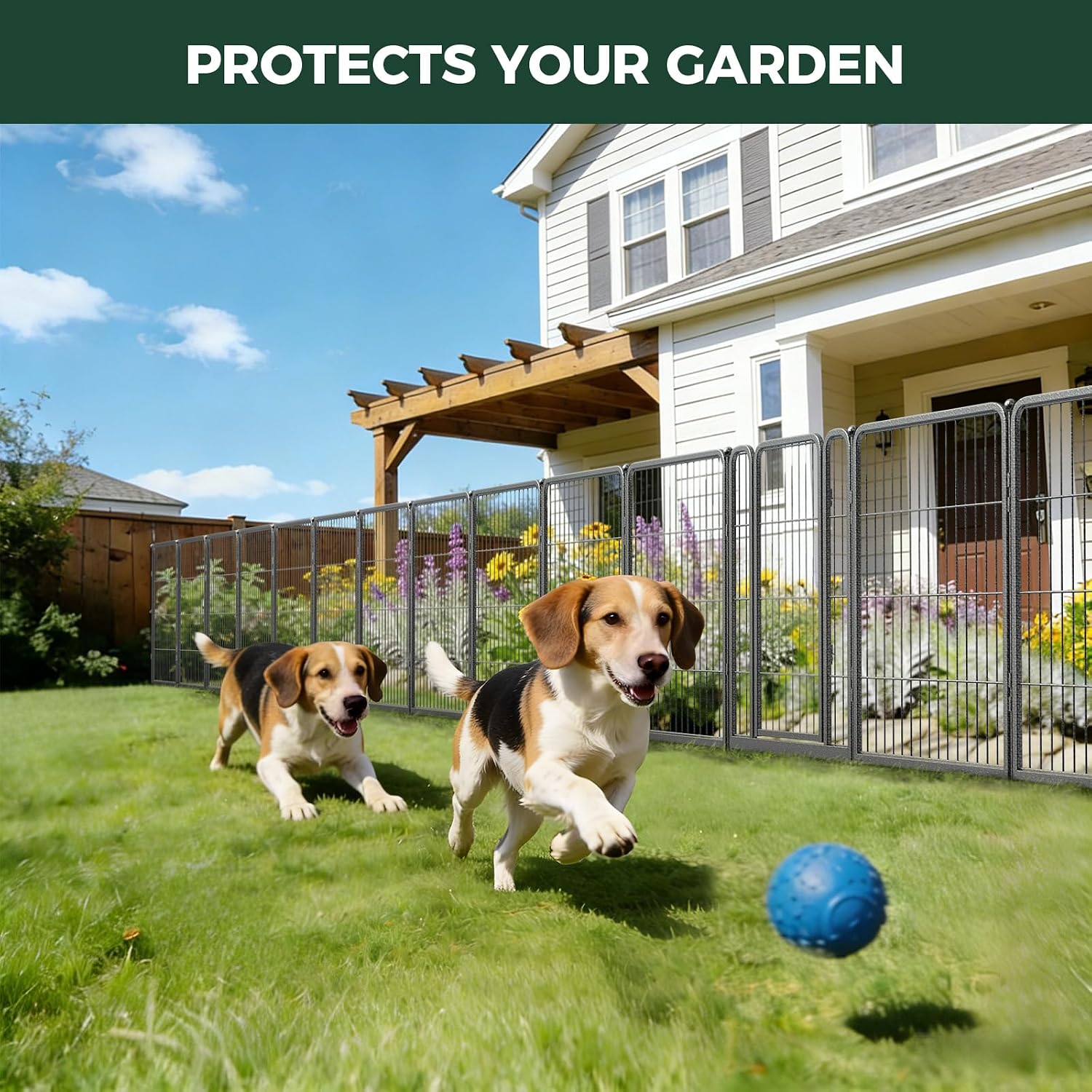 FXW No Dig Garden Fence, Outdoor for Yard, 32in(H) x 36.4ft(L), 16 Panels