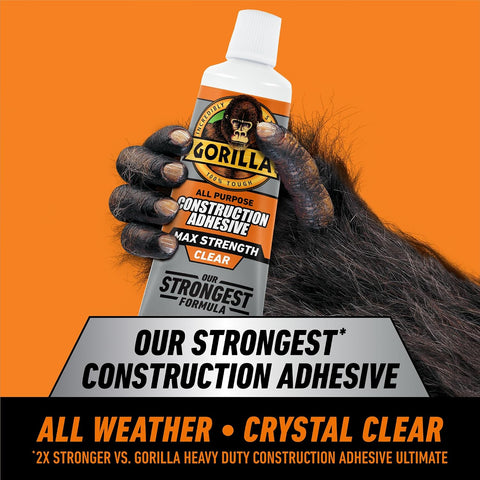 Gorilla Max Strength Construction Adhesive, Clear, 2.5 oz