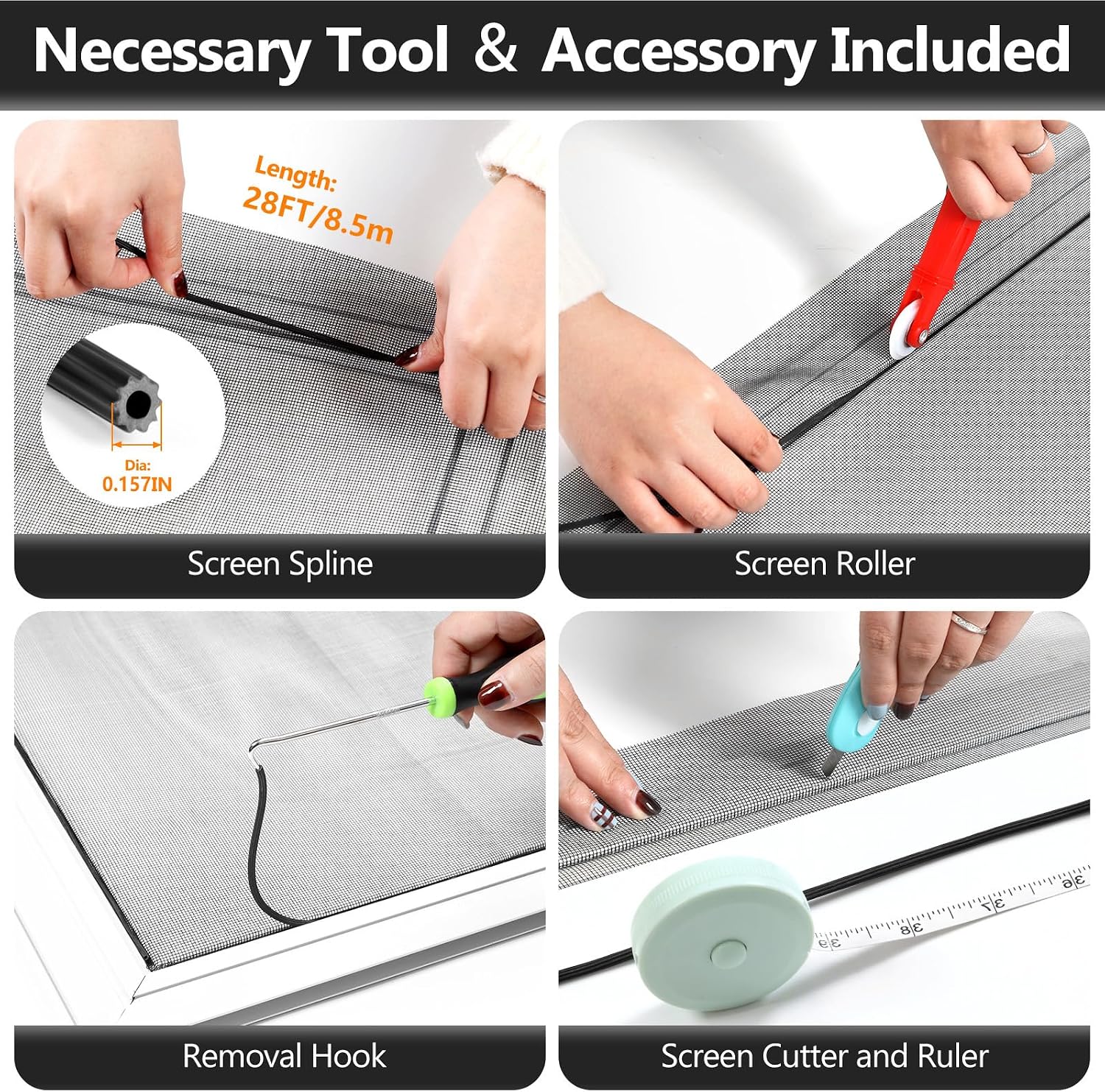 Secopad Window Screen and Screen Door Mesh Repair Kit, Black, 48in x 118in