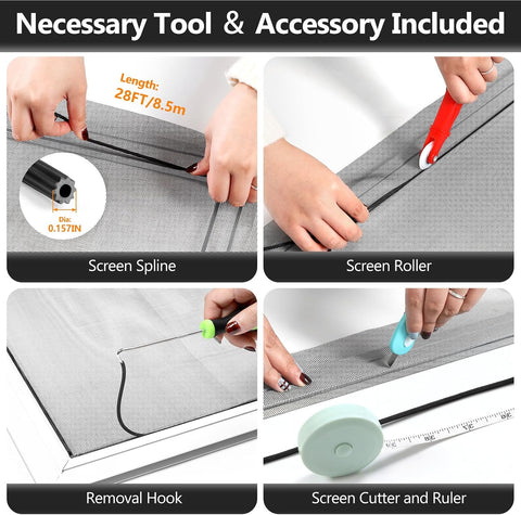 Secopad Window Screen and Screen Door Mesh Repair Kit, Black, 48in x 118in