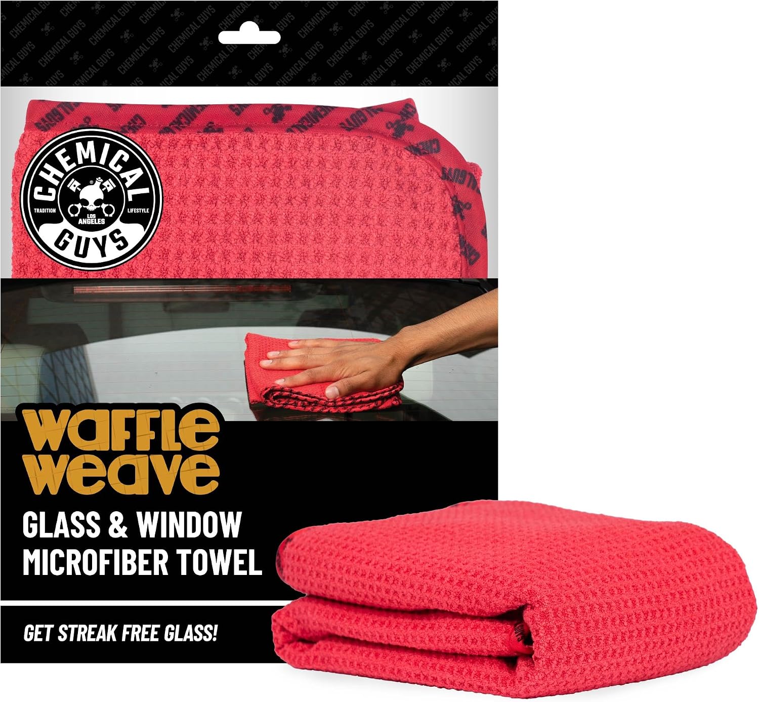 Chemical Guys, Waffle Weave Glass & Window Microfiber Towel, Red, 24 x 16