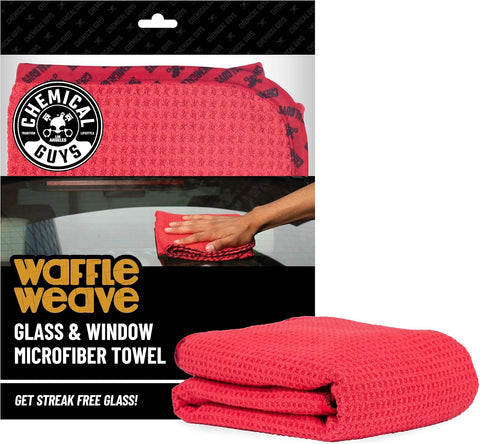 Chemical Guys, Waffle Weave Glass & Window Microfiber Towel, Red, 24 x 16