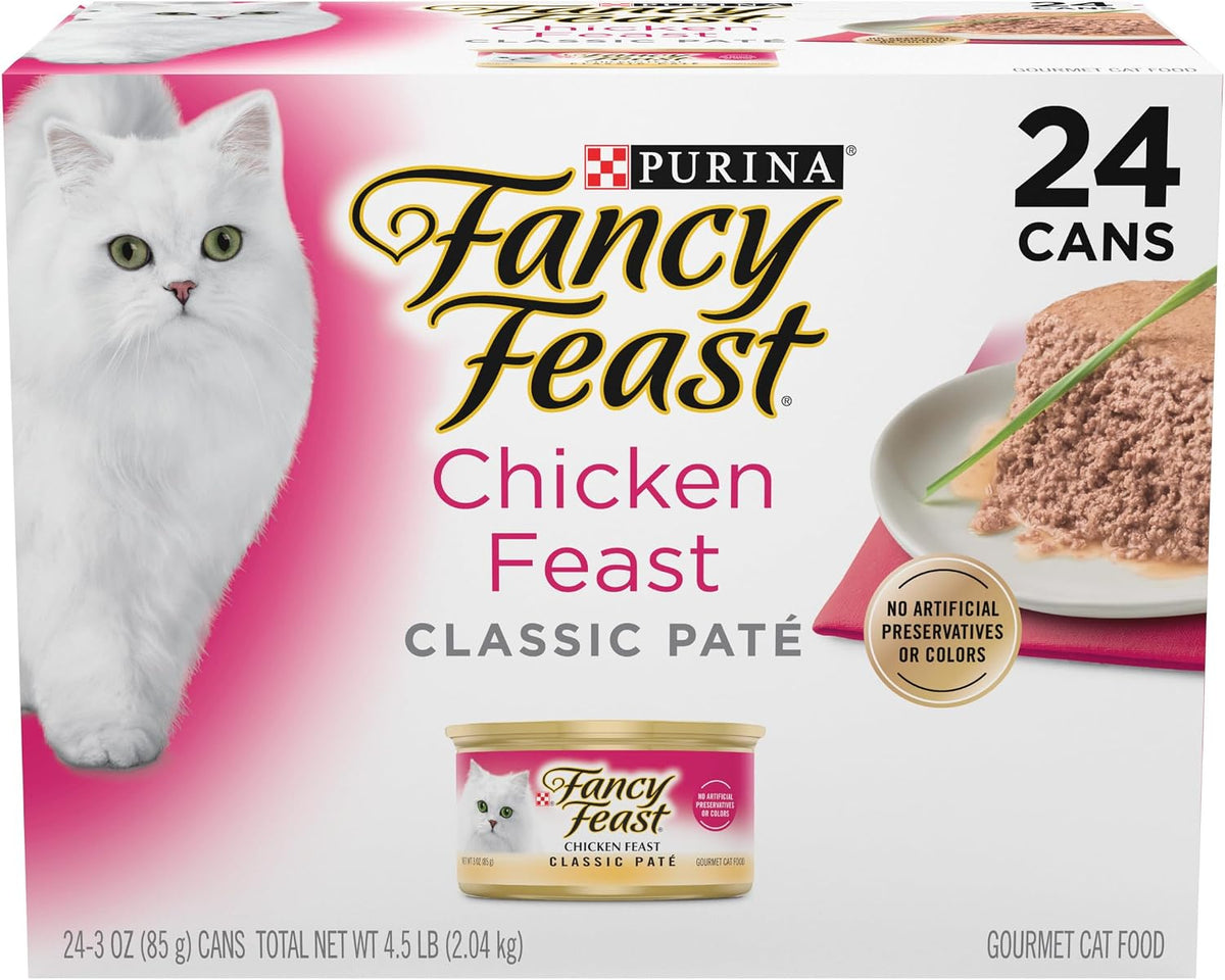 Fancy Feast Chicken Feast Classic Pate Collection Grain Free Wet Cat Food Multi-Pack - (Pack of 24) 3 oz. Pull-Top Cans