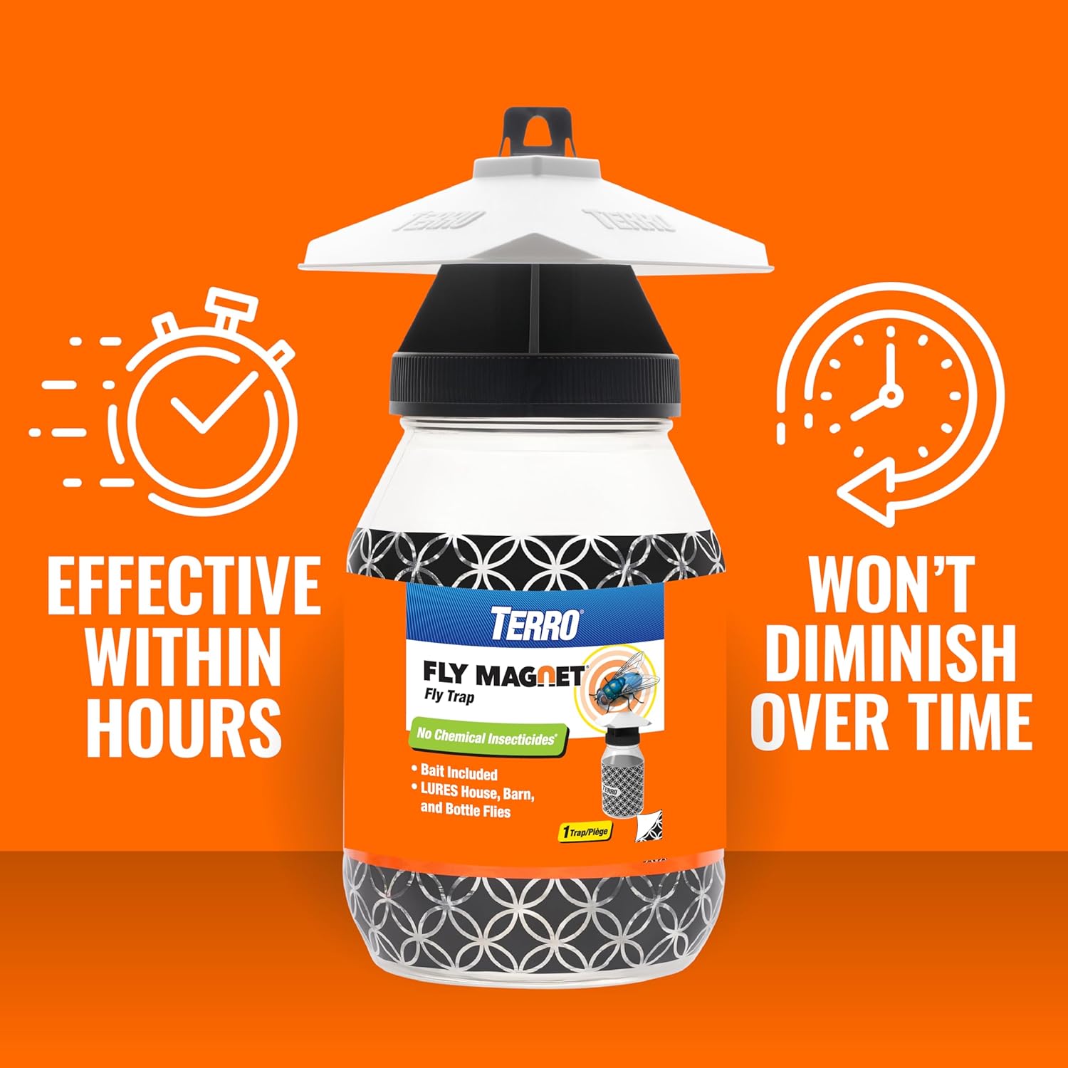 TERRO Fly Magnet Trap, Reusable Poison-Free Outdoor Fly Catcher with Bait