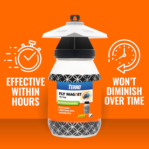 TERRO Fly Magnet Trap, Reusable Poison-Free Outdoor Fly Catcher with Bait