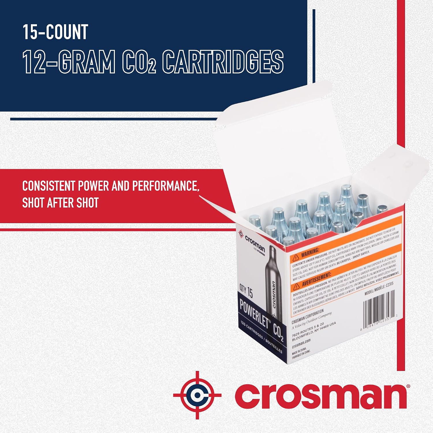 Crosman Powerlet CO2 Cartridges for Air Rifles, Air Pistols & Paintball - Snug Fit, Leak-Free Seal, Durable Metal Construction - Made in USA, Multi-Pack Options.
