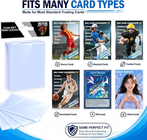 1000 Counts Card Sleeves Top Loaders for Trading Cards, Penny Soft Sleeves Baseball Card Sleeves Protectors Fit for Sports Cards, Football, Game Card