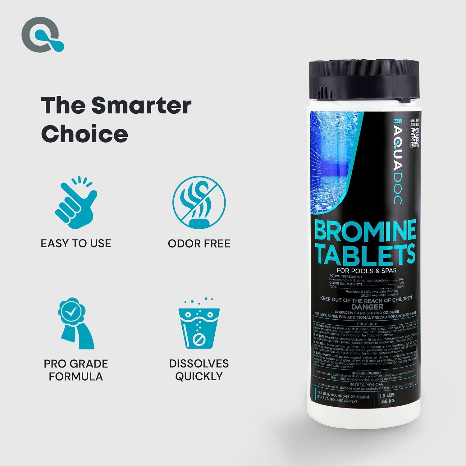 AquaDoc Bromine Tablets for Spas & Hot Tubs - 1 Inch Sanitizer Tabs, 1.5 lb