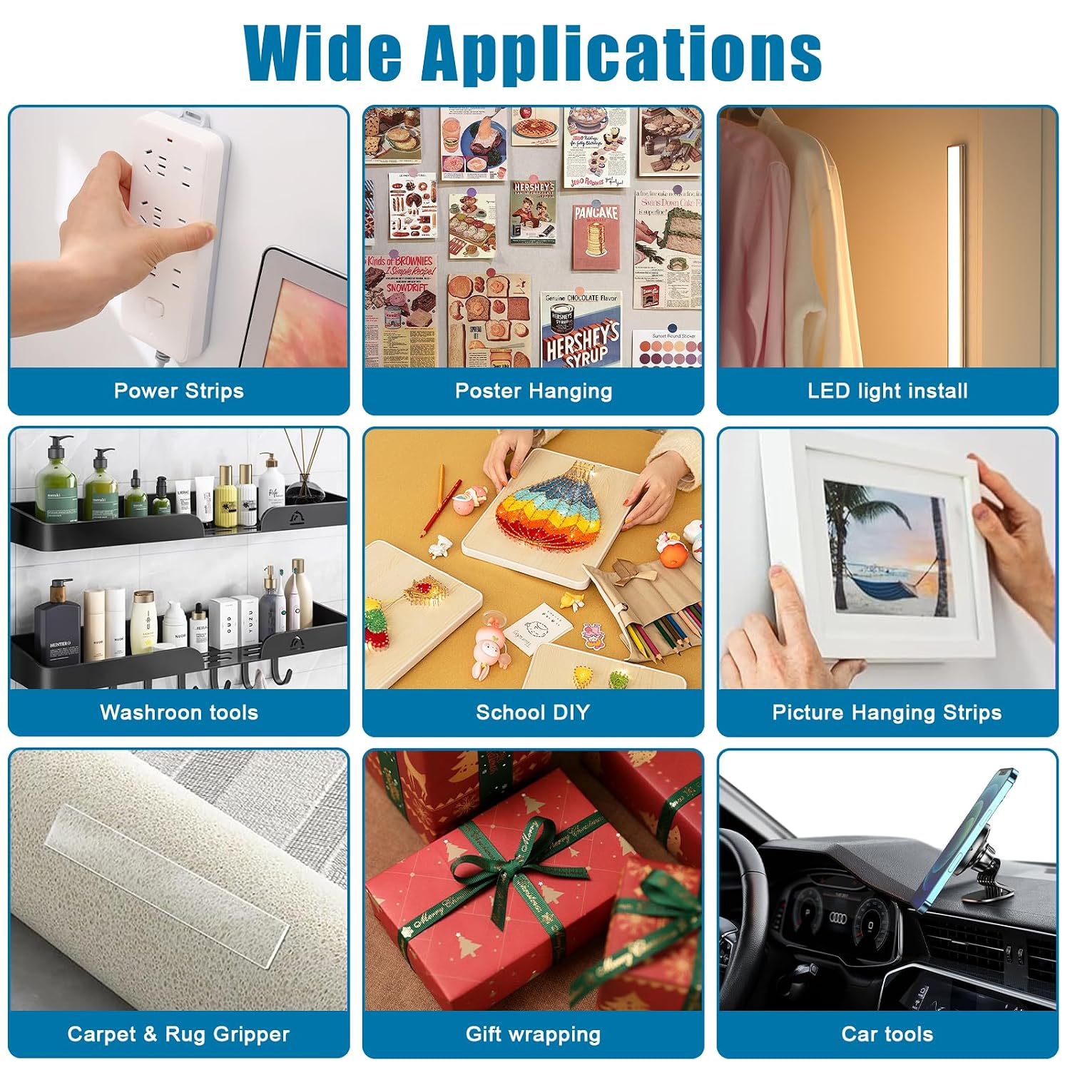 3M Double Sided Tape 0.39in X 9.85ft，Heavy Duty Removable Mounting Tape, Picture Hanging Adhesive Strips