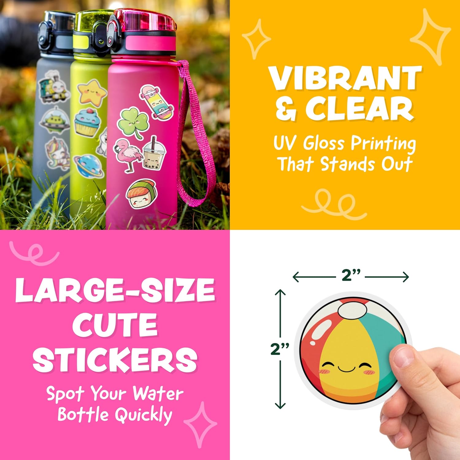 Cute Stickers for Kids Classroom Decor - 108pc Kawaii Water Bottle Stickers for Teens - Waterproof Vinyl Teacher Reward Stickers for Water Bottles - Back to School Supplies - Classroom Must Haves