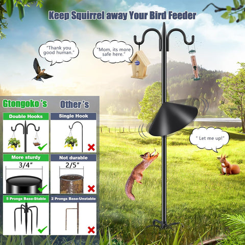 Gtongoko 92 Inch Double Hook Bird Feeder Pole with 19 Inch Squirrel Baffle