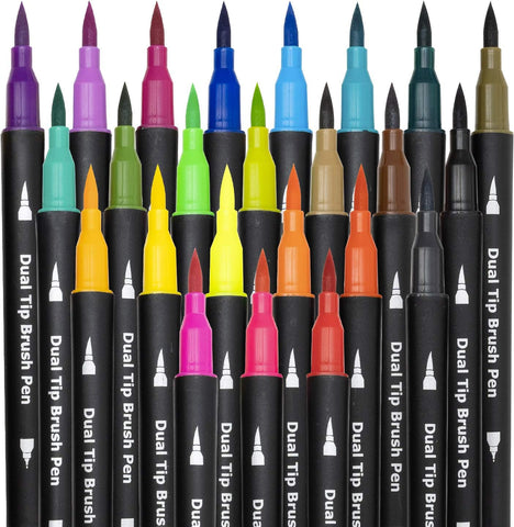 Piochoo Dual Brush Marker Pens for Adult Coloring Books,24pcs Markers
