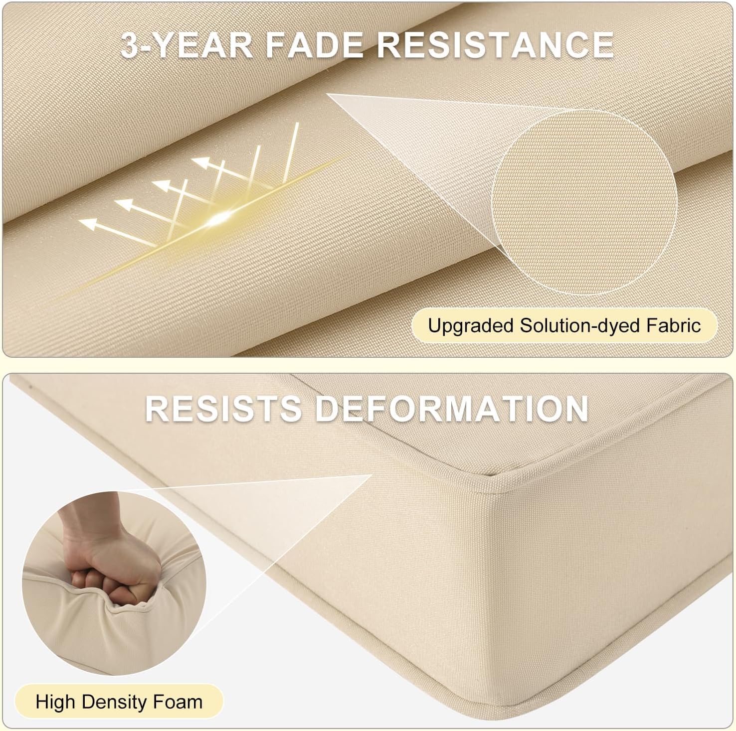 downluxe Waterproof Outdoor Chair Cushions Set of 2, 19" x 19" x 3" Patio Chair Cushion with Non-Slip Ties & Handle, Square Outdoor Cushion for Patio Furniture with Removable Cover, Beige