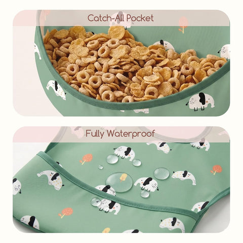 3 Pack Waterproof Baby Bibs for Eating, Mess Proof Feeding Bib