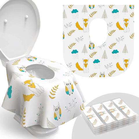 Relyo Disposable Toilet Seat Cover for Travel – 20 Pack with Covers Wrapped in Sets of 2, Non-Flushable Liners, Fits Most Seats – Kids, Toddlers, Adults (Owls, 20)