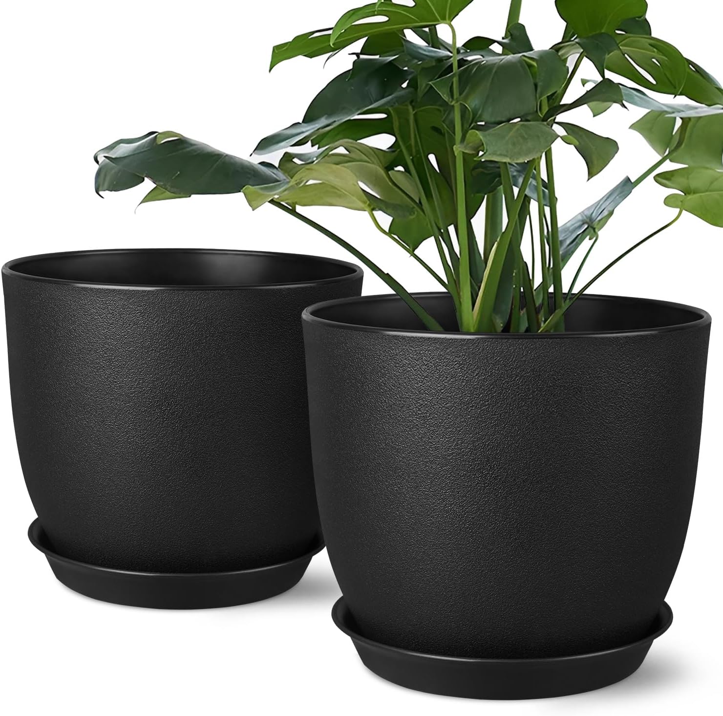 Ferlypote Plant Pots 8 Inch Set of 2, Flower Pots with Multi Mesh Drainage Holes, Planters for Indoor Outdoor Garden Plants and Flowers (Black)
