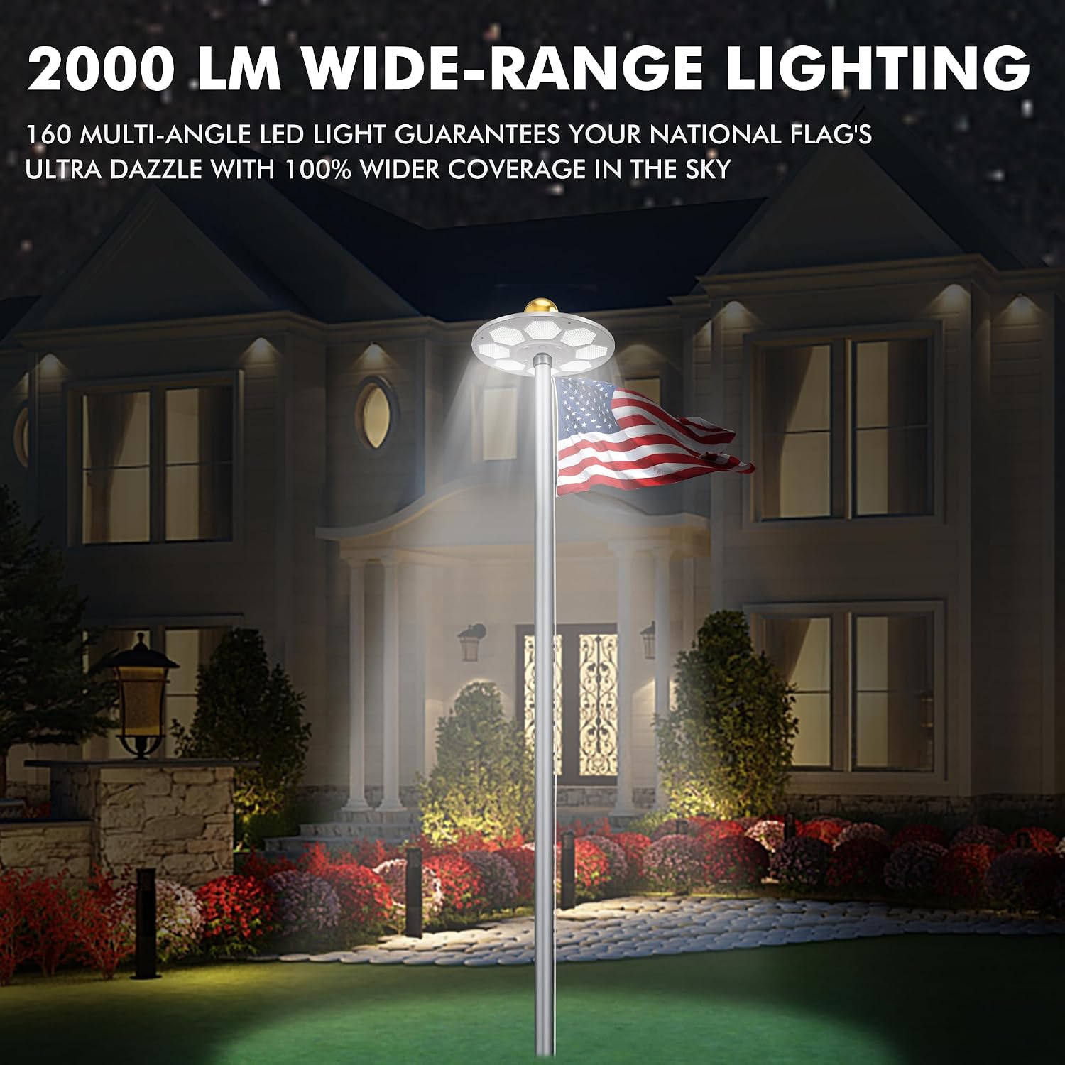 Solar Flag Pole Light, 160 LED 2000Lumens, 16 H Lighting for 15-30 Ft Poles