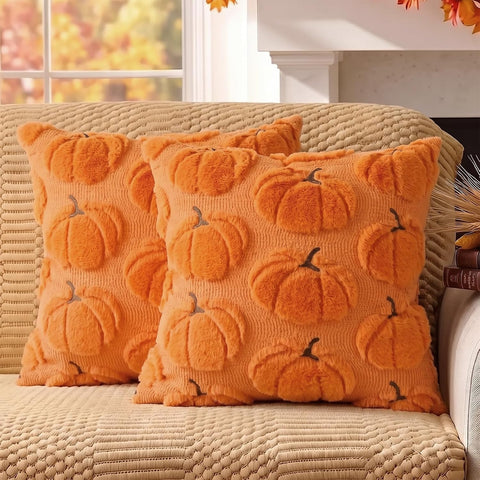 Fall Pillow Covers Pumpkin Fall Decor 18x18 Set of 2 Orange