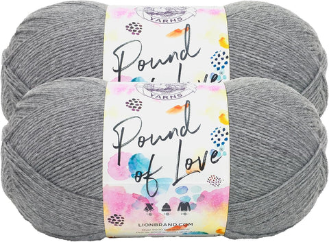 Lion Brand Yarn, Pound of Love Crochet Yarn, Oxford Grey, Gray, 2 Pack