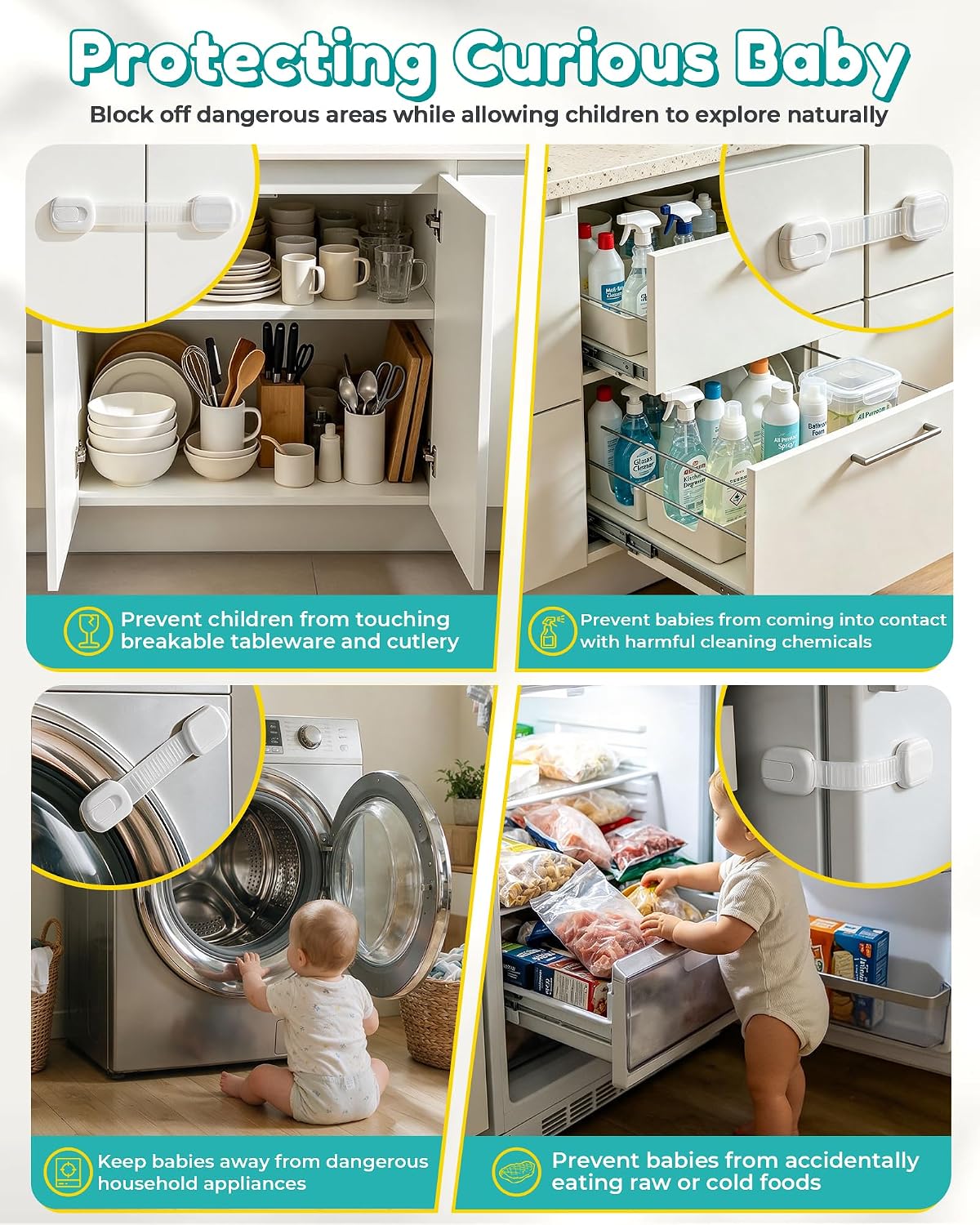 Niunuerga Cabinet Locks Baby Proofing - 14 Pack Child Safety Latches White