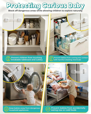 Niunuerga Cabinet Locks Baby Proofing - 14 Pack Child Safety Latches White
