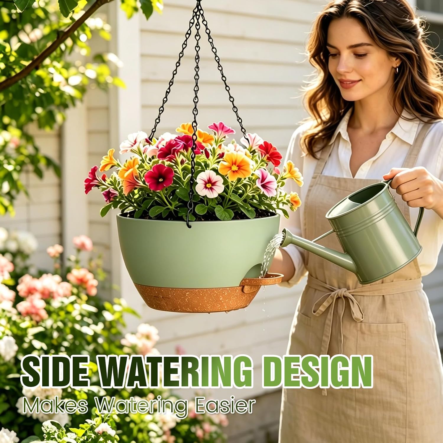 12 Inch Large Self Watering Hanging Planters 2 Pack with Saucers
