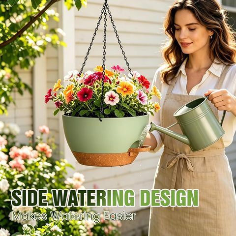 12 Inch Large Self Watering Hanging Planters 2 Pack with Saucers