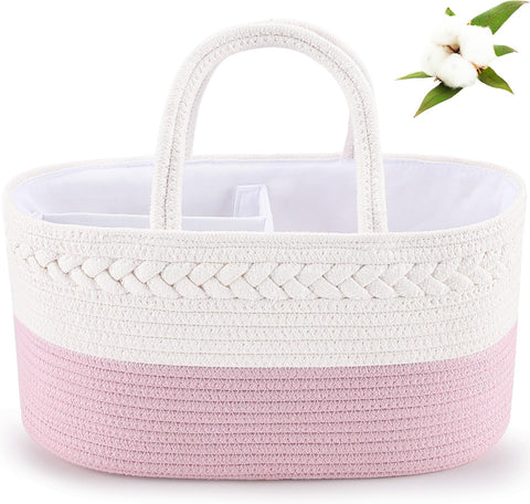 ABenkle Baby Diaper Caddy Organizer, Cotton Rope Nursery Storage Basket
