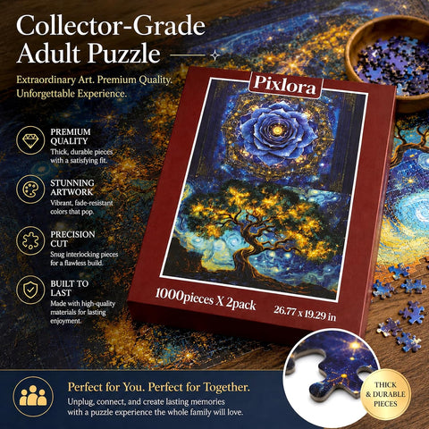 1000 Piece Puzzle for Adults, 2 Pack Botanical and Cosmic Plant Theme, Starry Rose and Tree Design, Challenging Jigsaw Puzzles for Game Night, Ideal for Plant Lovers