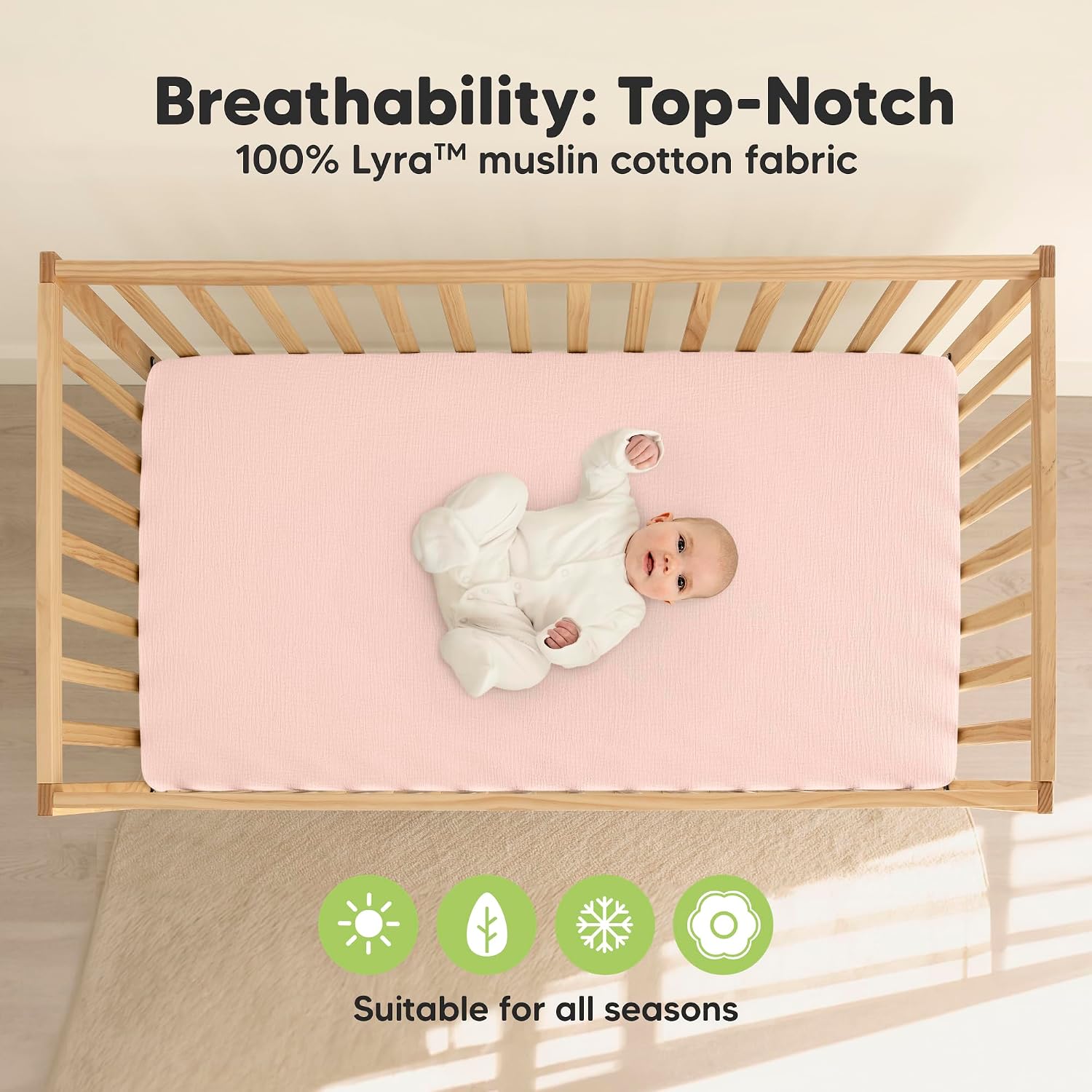 KeaBabies 2-Pack Muslin Crib Sheets for Boy, Girl, 52x28 Fitted (Cameo)