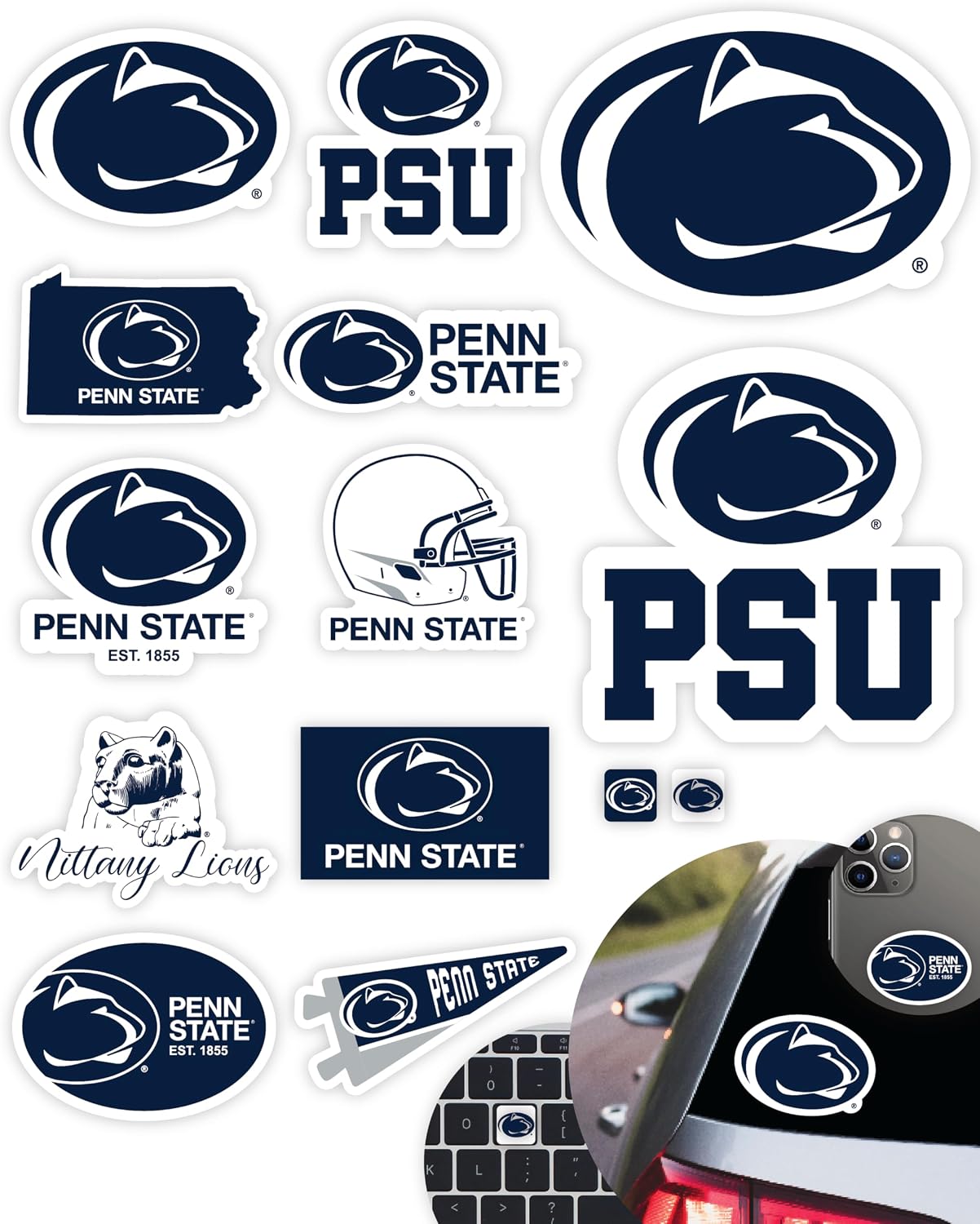 Penn State Stickers & Decals 14 Pc Set, Car & Water Bottle, PSU