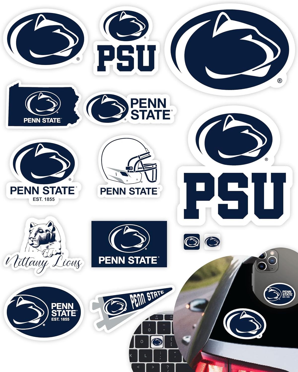 Penn State Stickers & Decals 14 Pc Set, Car & Water Bottle, PSU