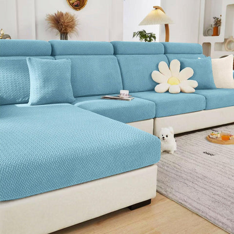 Sofa Covers Couch Covers for Sofa Pet Friendly Couch Cushion Covers Universal Sofa Covers Washable Stretch Slipcovers for Sectional Sofa (Texture Sea Blue, 3 Seats + Chaise Cover)
